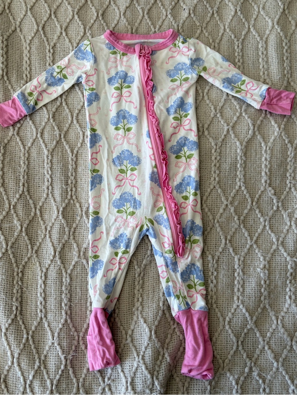 Viscose Pink-Trim Floral Footed One-Piece for Kids